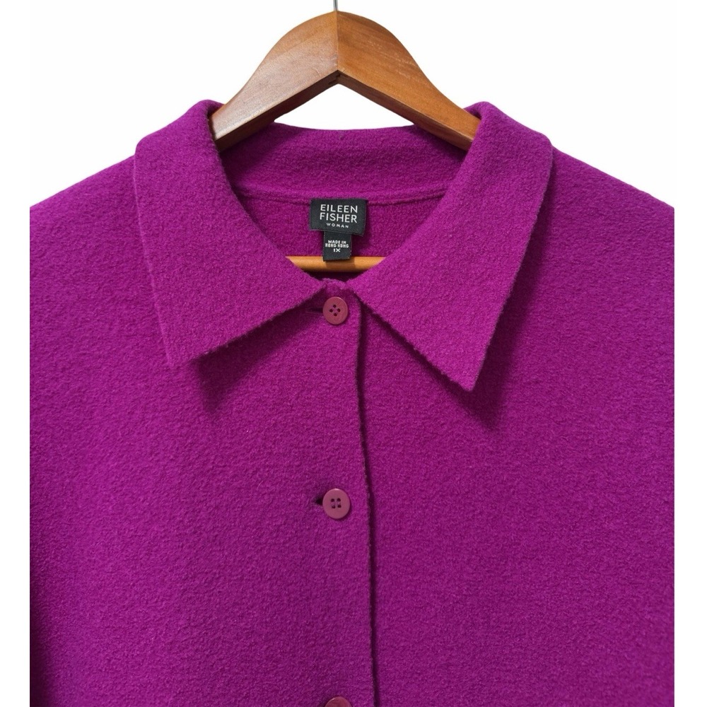 Eileen Fisher Boiled Wool Button Front Jacket Size 1X Magenta Pink Lagenlook - Picture 4 of 8